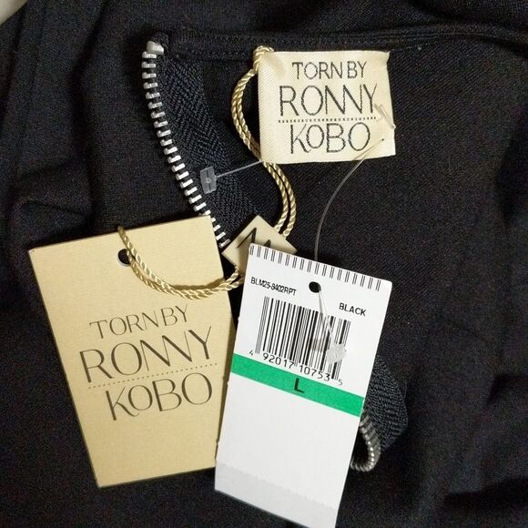 NWT Torn by Ronny Kobo NYC black stretch wrap detail sleeveless mini dress Large - Picture 4 of 11